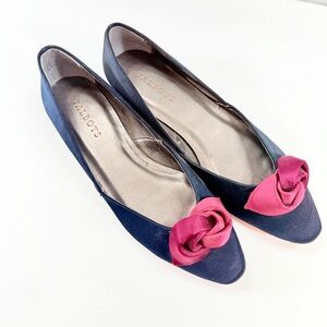 $119 NWT Talbots Black Satin Pointed Toe Flats With Pink Satin Bow Women’s 7M